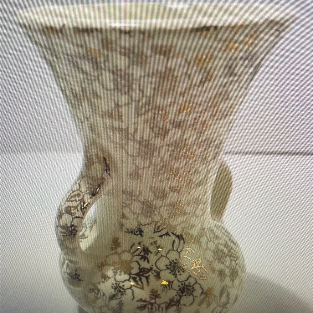 Floral Patterned Vase with Gold Accents